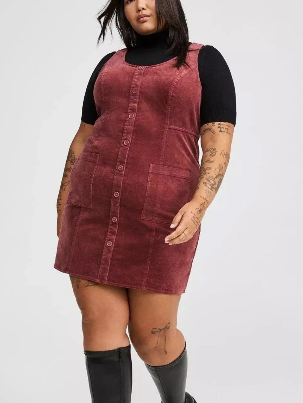 Nwot Torrid 00 Burgandy Corduroy Button-Front Patch Pocket Mini Dress